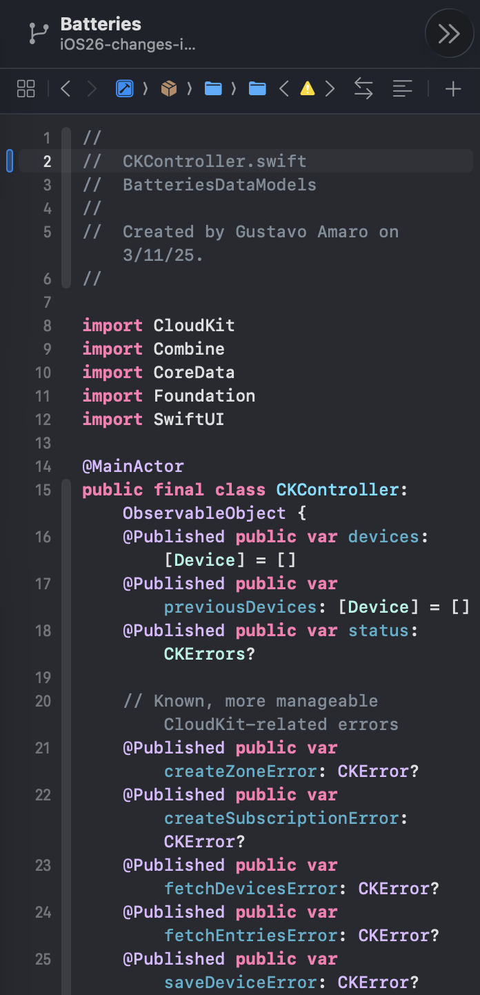 A code snippet of the CKController class, showing the first few lines of the definition.