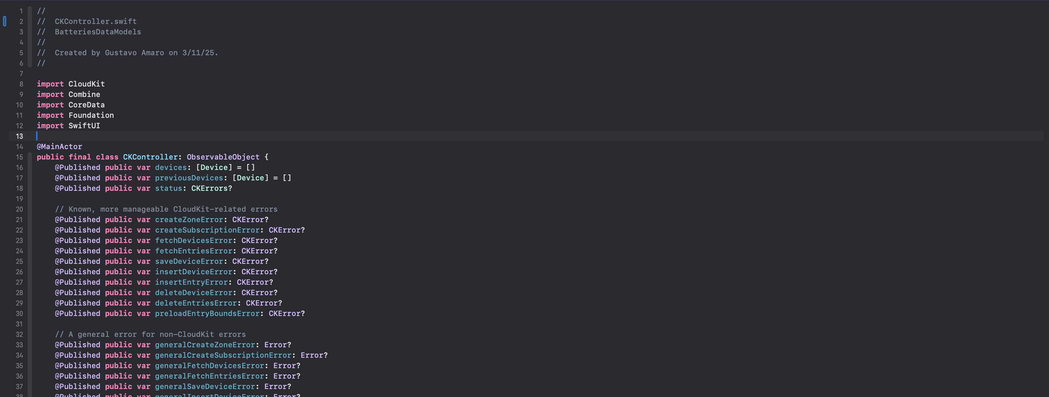 A code snippet of the CKController class, showing the first few lines of the definition.